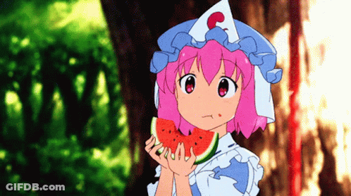 Pink Haired Anime Girl Holding Watermelon GIF