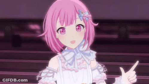 Pink Haired Anime Girl Pointing With Bow GIF