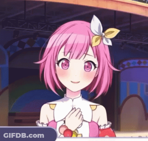 Pink Haired Anime Girl Smiling With Flower GIF