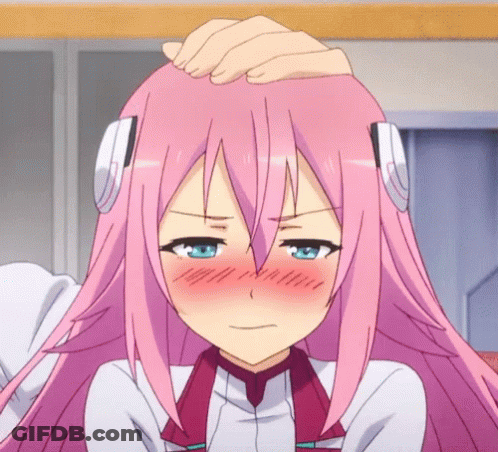 Pink Haired Anime Girl With Hand On Head GIF