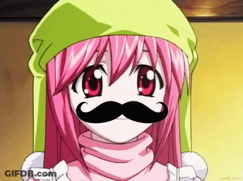 Pink Haired Anime Girl With Mustache GIF