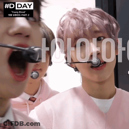 Pink-Haired Boy Singing With Another Boy Watching GIF