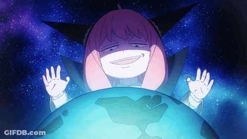 Pink Haired Cartoon Holding Blue Planet GIF
