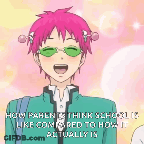 Pink-Haired Cartoon Saying How Parents Think School Is GIF