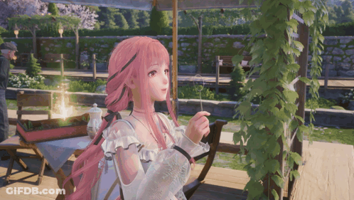 Pink Haired Girl Blowing Soap Bubbles GIF