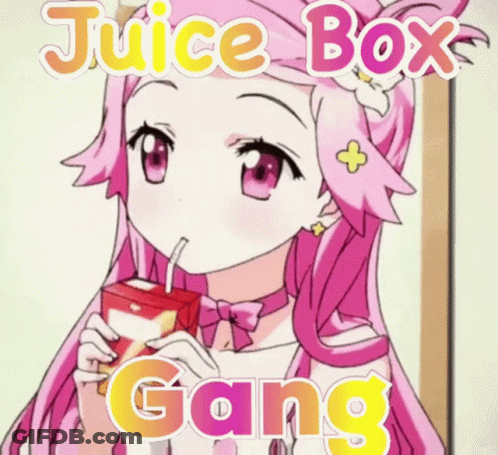 Pink-Haired Girl Drinking Juice Box Gang GIF