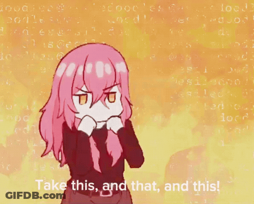 Pink Haired Girl Fist In Air Saying Take This GIF