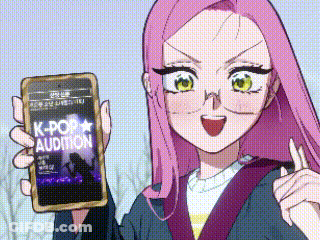 Pink-Haired Girl Holding Phone Saying K-Pop Audition GIF