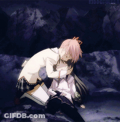Pink-Haired Girl Hugging Black-Haired Girl GIF