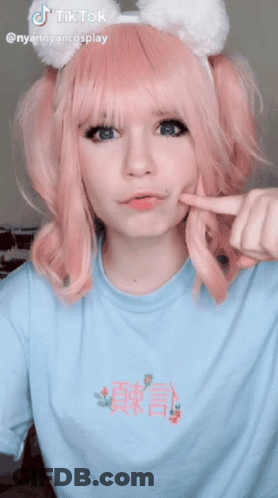 Pink-Haired Girl In Blue Floral T-Shirt GIF