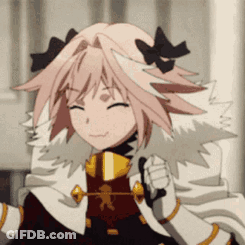 Pink-Haired Girl In Fur Coat Holding Bow GIF