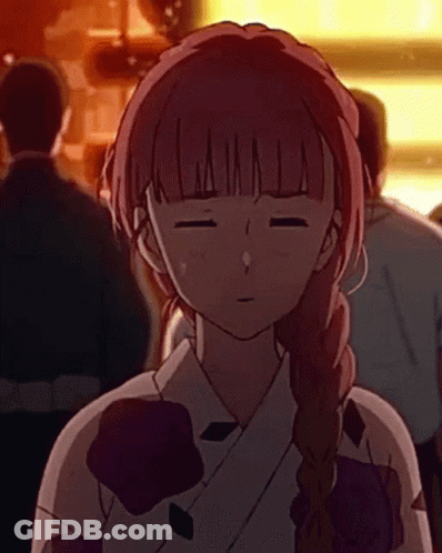 Pink-Haired Girl In Kimono Standing In Crowd GIF