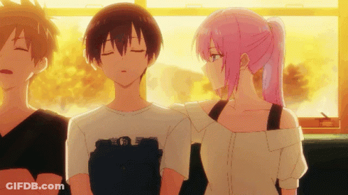 Pink-Haired Girl Next To Boy In White Shirt GIF