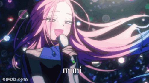 Pink-Haired Girl Singing Into Microphone Saying Mimi GIF