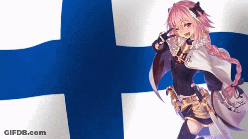 Pink-Haired Girl Standing Before Blue And White Flag GIF