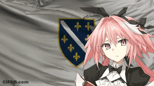 Pink-Haired Girl With Bow Tie In Front Of Flag GIF