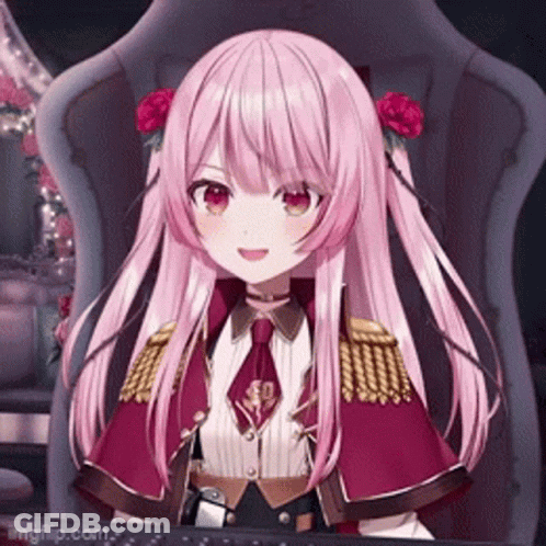 Pink-Haired Girl With Red Eyes And Flowers GIF