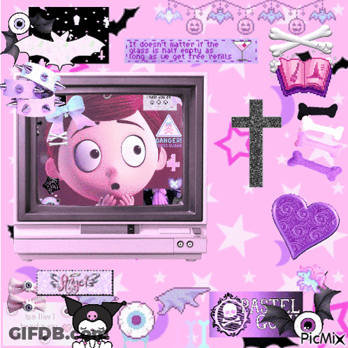 Pink Haired Girl With Vampire Teeth Making Funny Face GIF