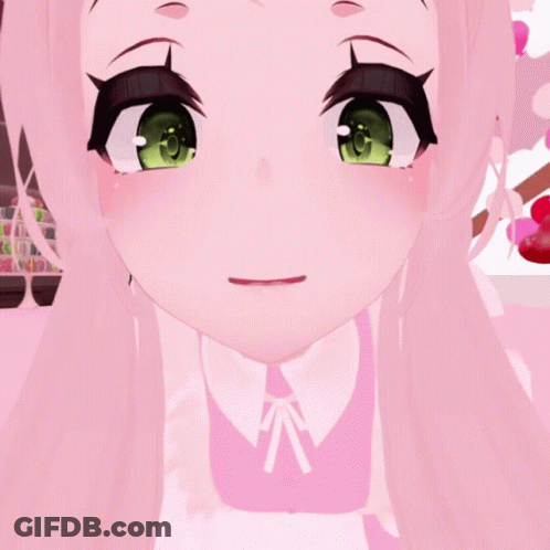 Pink-Haired Green-Eyed Girl With Bow GIF