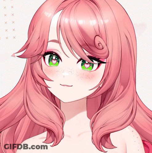 Pink-Haired Green-Eyed Girl With Freckles GIF