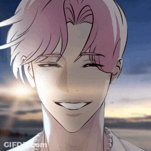 Pink Haired Man Smiling Sun Shining Through Hair GIF