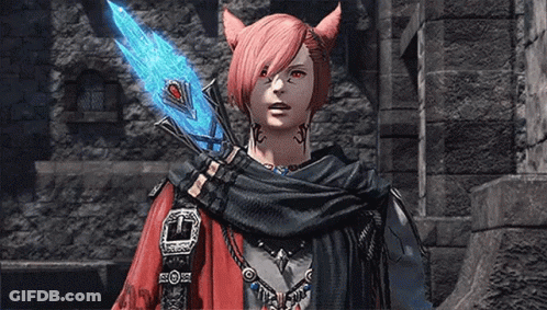 Pink-Haired Red-Eyed Woman Holding Blue Sword GIF