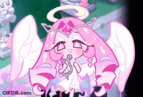 Pink-Haired White-Winged Character Holding Sword GIF