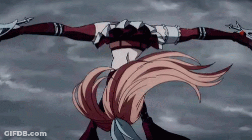Pink-Haired Woman Handstand With Arms Outstretched On Cloudy Sky GIF
