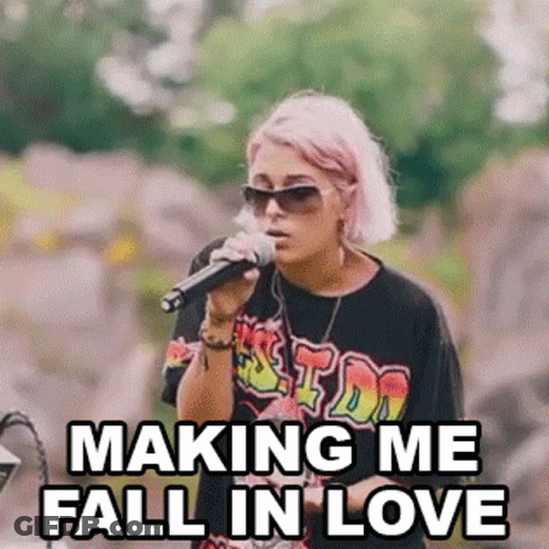 Pink-Haired Woman Singing Making Me Fall In Love GIF