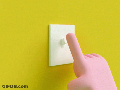 Pink Hand Pressing Light Switch On Yellow Wall GIF