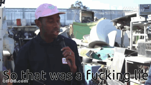 Pink Hat Man With Microphone Says So That Was A Fucking Lie GIF