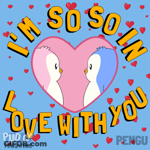 Pink Heart Penguins Kissing So In Love With You GIF