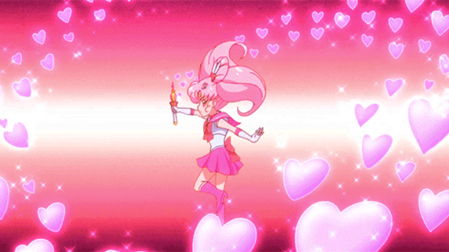 Pink Heart Sailor Chibi Moon GIF