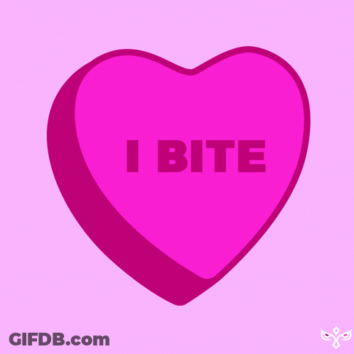 Pink Heart Saying I Bite GIF