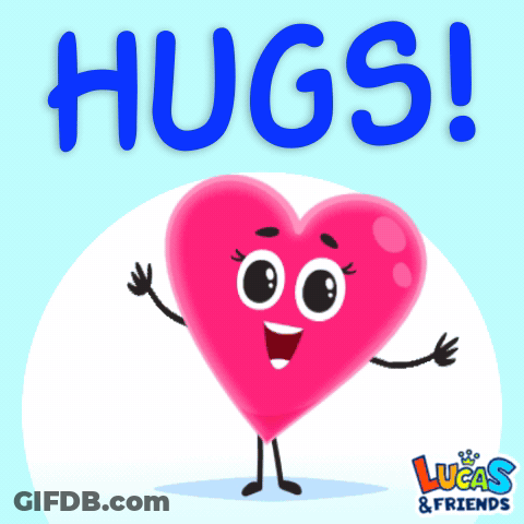Pink Heart With Arms Legs Saying Hugs Lucas & Friends GIF