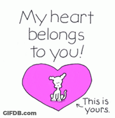 Pink Heart With Dog Saying My Heart Belongs To You GIF