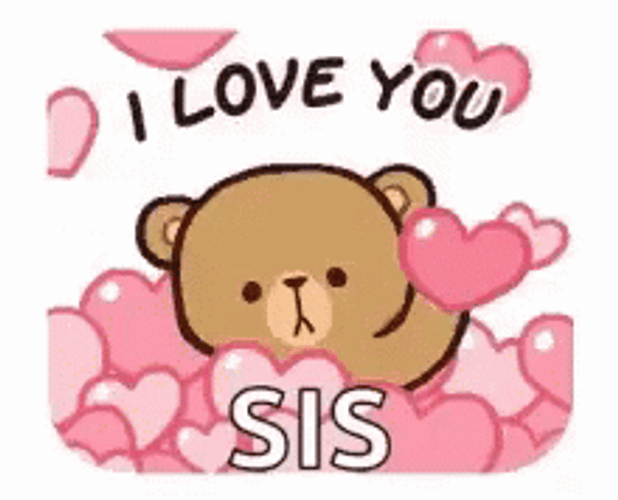 Pink Hearts Bear I Love You Sis GIF