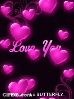 Pink Hearts Flying With Love You Text GIF