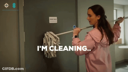 Pink Hoodie Woman Mopping Door I'm Cleaning GIF