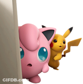 Pink Jigglypuff And Yellow Pikachu Are Peeking Behind A Wall GIF