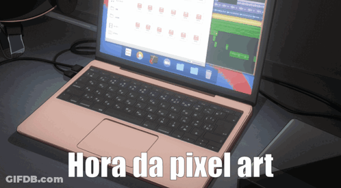 Pink Laptop With Hora Da Pixel Art GIF