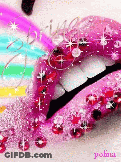 Pink Lip With Rhinestones Polina GIF