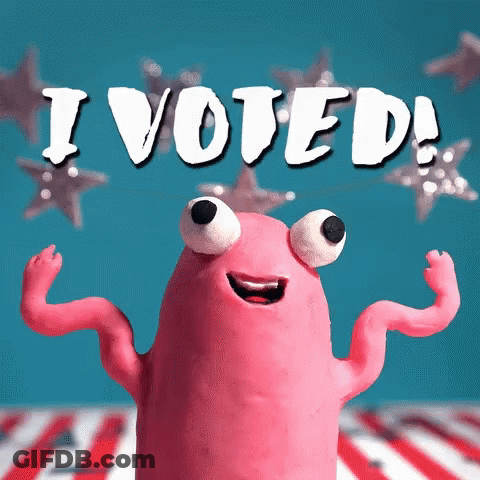 Pink Monster Big Eyes With I Voted Sign GIF