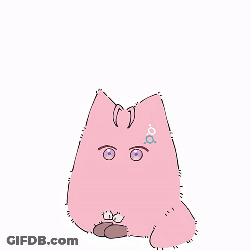 Pink Monster With Purple Eyes And Symbol On Face GIF