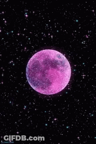 Pink Moon Surrounded By Stars In Dark Space GIF