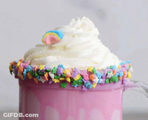 Pink Mug With Whipped Cream And Sprinkles GIF