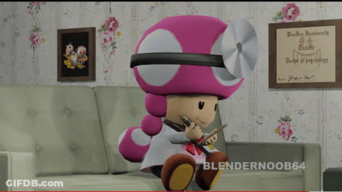 Pink Mushroom Doctor Sitting On Couch GIF