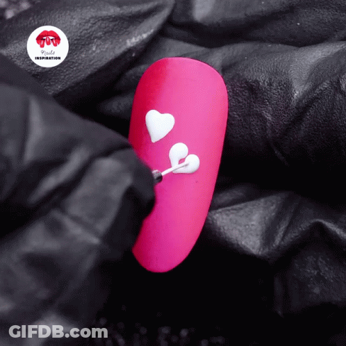 Pink Nail With Hearts GIF