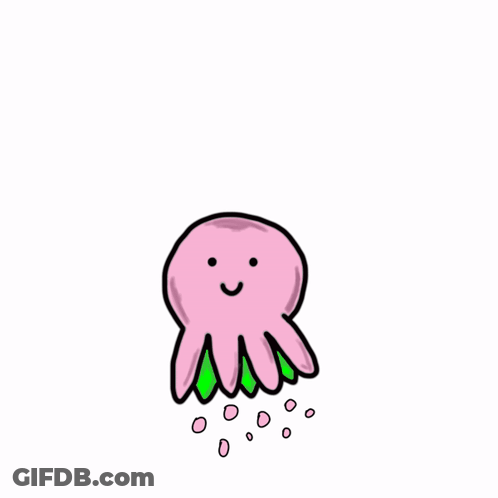 Pink Octopus With Green Tentacles And Bubbles GIF
