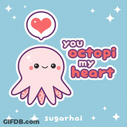 Pink Octopus You Octopi My Heart On Blue GIF